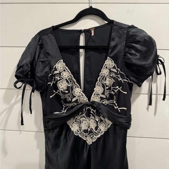 Free people black Cooper lace trim satin maxi dress - Picture 6 of 12